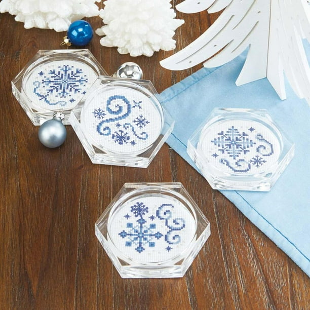 Herrschners Blue Swirl Coasters Counted Cross-Stitch Kit