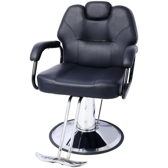Heavy Duty PU Black Reclining Salon Chair Hydraulic Extra Wide Seat Styling & Coloring Cape