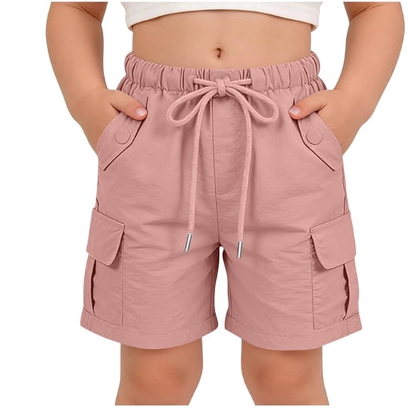 Umfun Girls' Multi-Pocket Cargo Shorts with Drawstring Waist - Durable Summer Utility Shorts for Outdoor Hiking & Casual Daily Wear