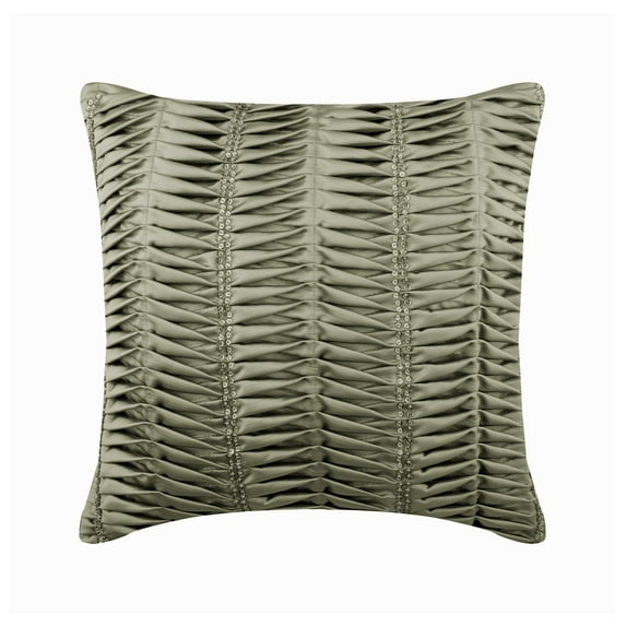Cushion Covers For Couch, Decorative Silver 24"x24" (60x60 cm) Throw Pillows For Couch, Satin Textured, Pintucks & Crystals Cushion Cover, Solid Color Pattern Modern - Silver Ceremony