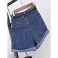 thumbnail image 3 of Women's Retro High Waisted Rolled Denim Jean Shorts with Pockets, 3 of 3