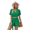 thumbnail image 2 of Women'S Casual V-Neck Ruffle Sleeve Knot Drawstring Top Shorts Set Casual Vacation Green XL, 2 of 9
