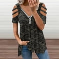 thumbnail image 2 of Stegosaurus Lace Black And Grey Womens Summer V Neck Zipper Top Short Sleeve T Shirt Off Shoulder Top Casual Classy Loose Shirts, 2 of 7