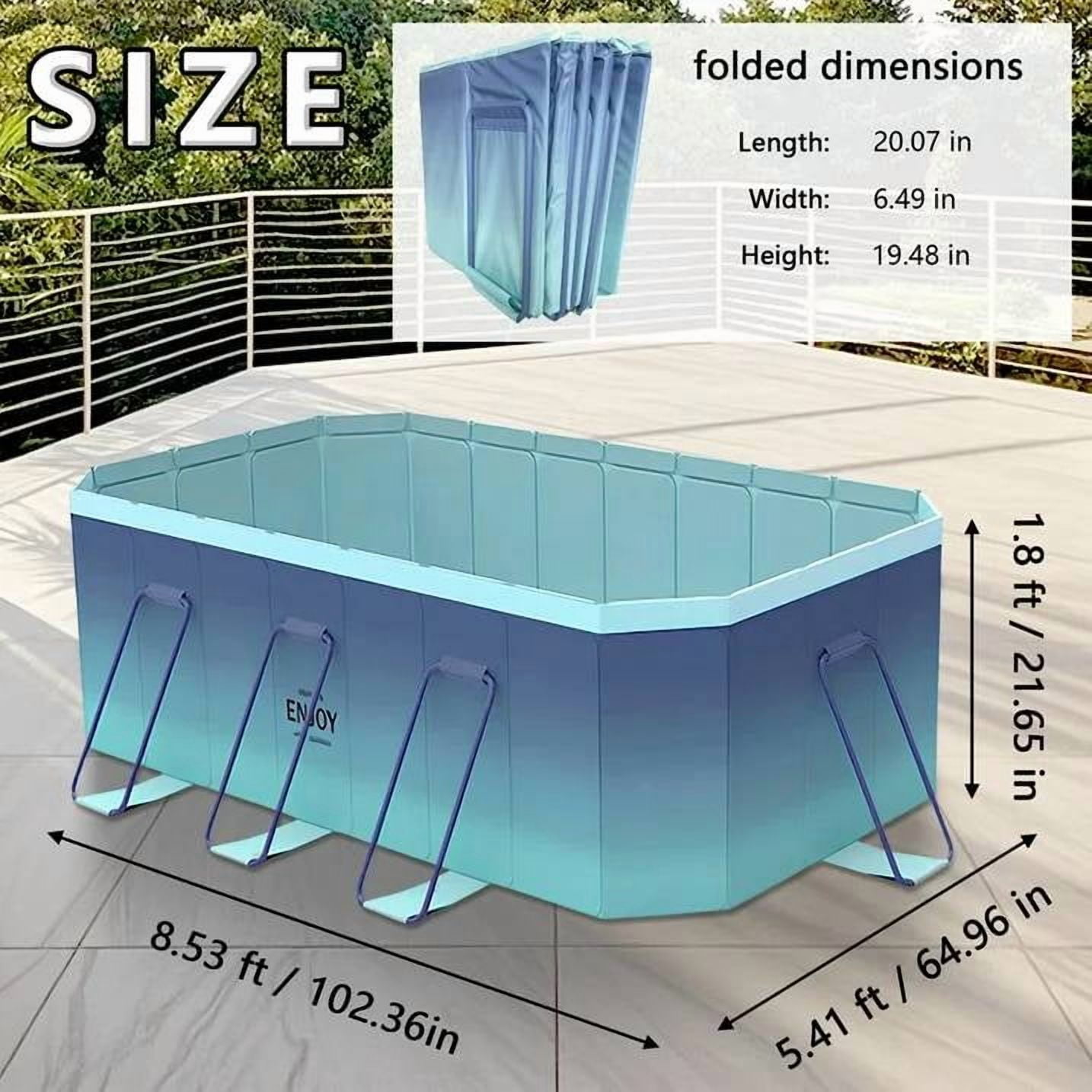 ManyFun Foldable Swimming Pool, Large Non-Inflatable Adults Kids Outdoor Pools, Ice Blue, 101" x 66" x 20"