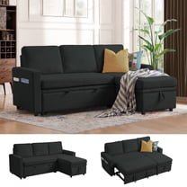 Soscana Sectional Sofa with Reversible Storage Chaise,Sleeper Sofa Couch Pull Out Bed 2 in 1,3 Seat L Shaped Sectionals with Side Pockets for Living Room Apartment Office Studio,Black