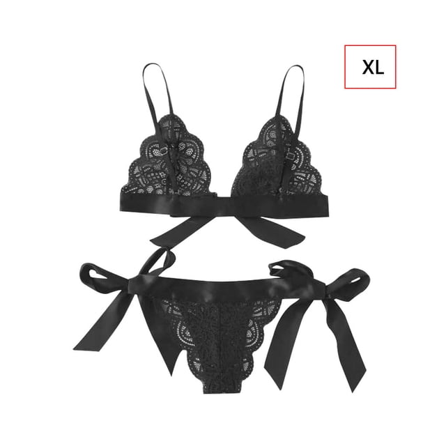 Conjunto de ropa interior de encaje floral encantador para mujer, regalo de lencería de bragas de malla, negro, XL Methold XX000194-19