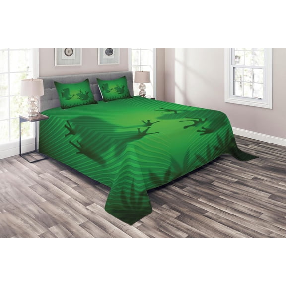 Ambesonne Green Quilted Coverlet 3 Pcs, Tropic Banana Tree Leaf, Queen Size, Green