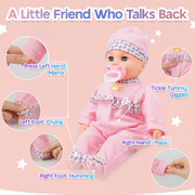 YCFUN 16 Inch Baby Doll for Girls Kids, Crying Talking Baby Doll Toy with Clothes & Pacifier, Pretend Play Preschool Toys for Toddlers Kids 0~3 3~5