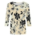 thumbnail image 5 of JTZGDY 3/4 Sleeve Tops for Women Dressy Casual Summer Color Block Print Crewneck Graphic T-Shirts with Pockets Loose Oversized Cotton Tunic Blouse Beige M, 5 of 5