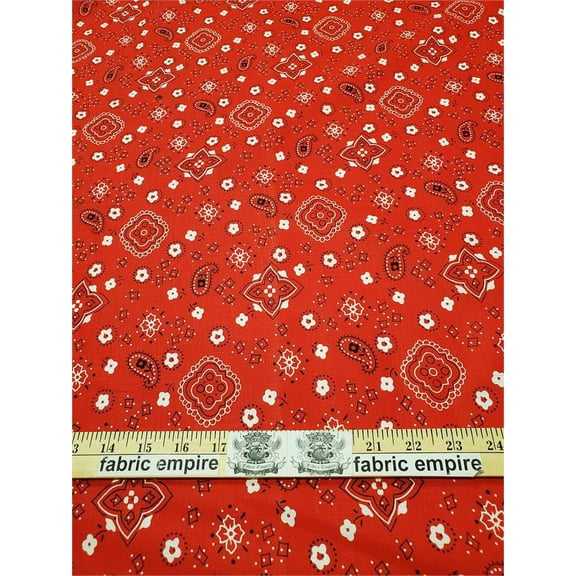 Polycotton Printed PAISLEY PATTERN RED Fabric / 60" Wide / Sold by the Yard
