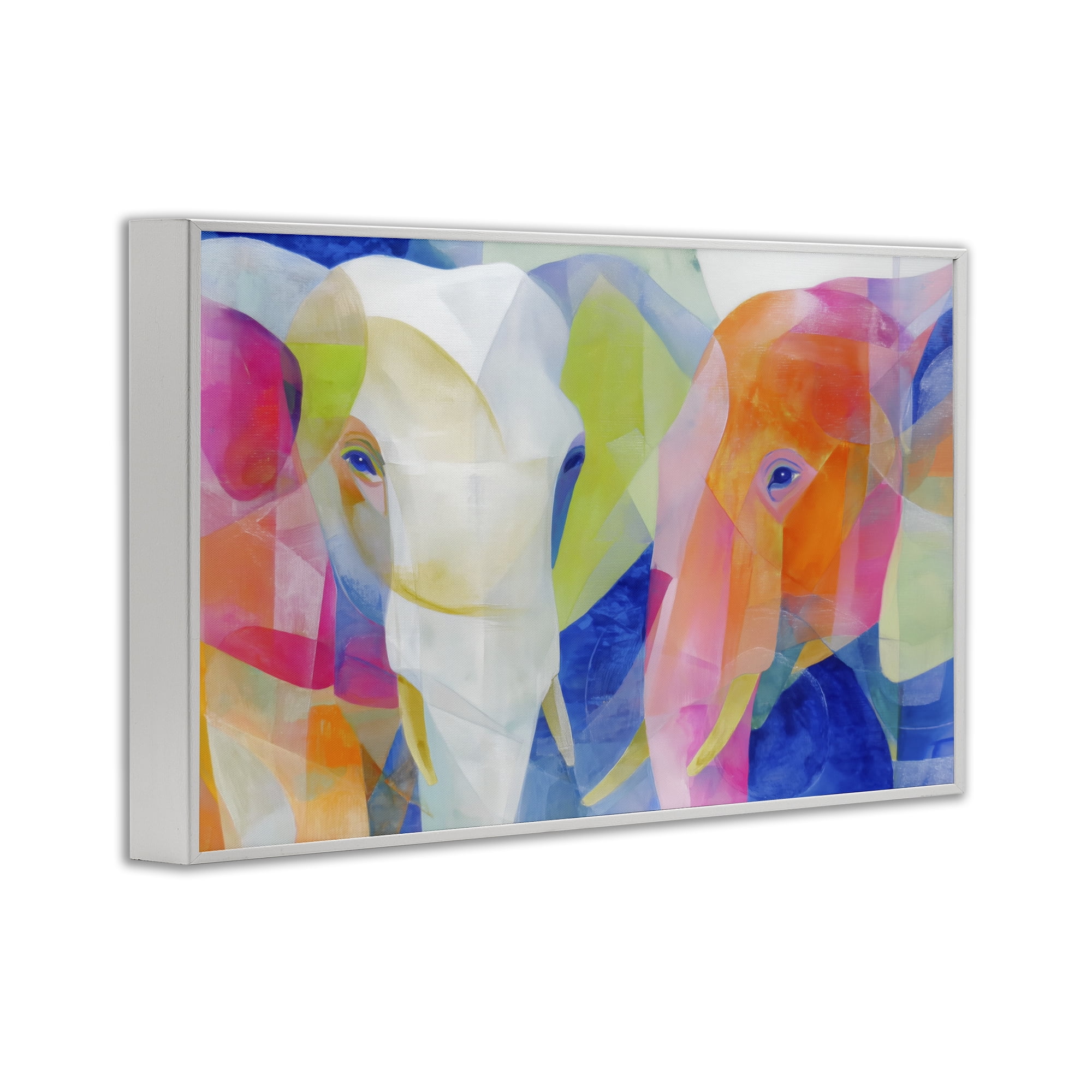 Stupell Industries Two Elephants Geometric Composition White Framed Giclee Art, design by Chromatic Storm Studio