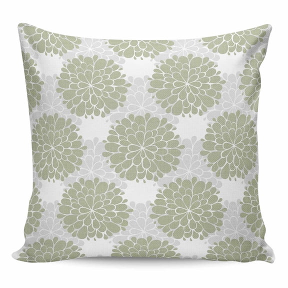Throw Pillow Covers 18x18 Inch, Sage Green Dahlia Decorative Pillow Cases for Couch Sofa Bed, Country Grey Flowers Floral Farmhouse Cotton Linen Square Home Decor Pillowcases with Hidden Zipper