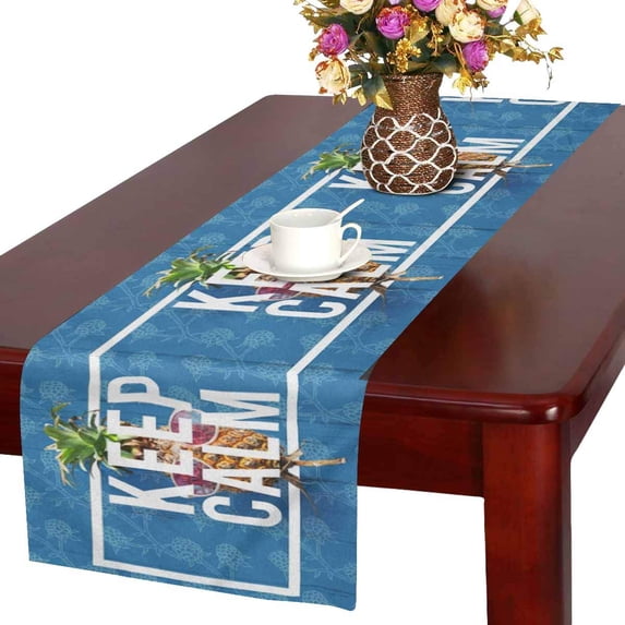 MKHERT Hipster Quotes Keep Calm with Pineapple in Sunglasses Table Runner Home Decor for Wedding Banquet Decoration 16x72 Inch