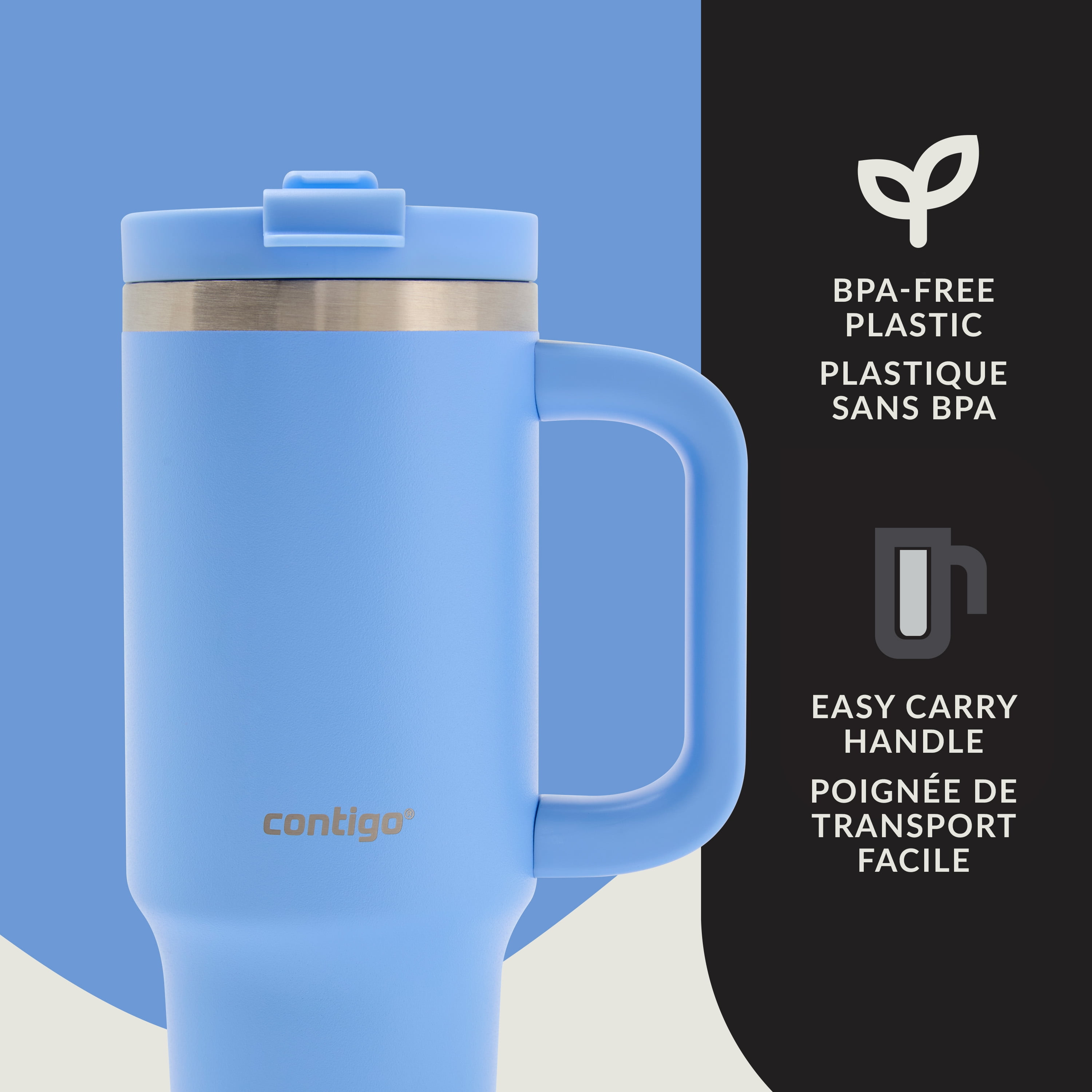 Contigo Streeterville Leak-Proof Tumbler, 30 oz (887 ml), Stainless Steel Water Bottle with Straw, Daydream Blue