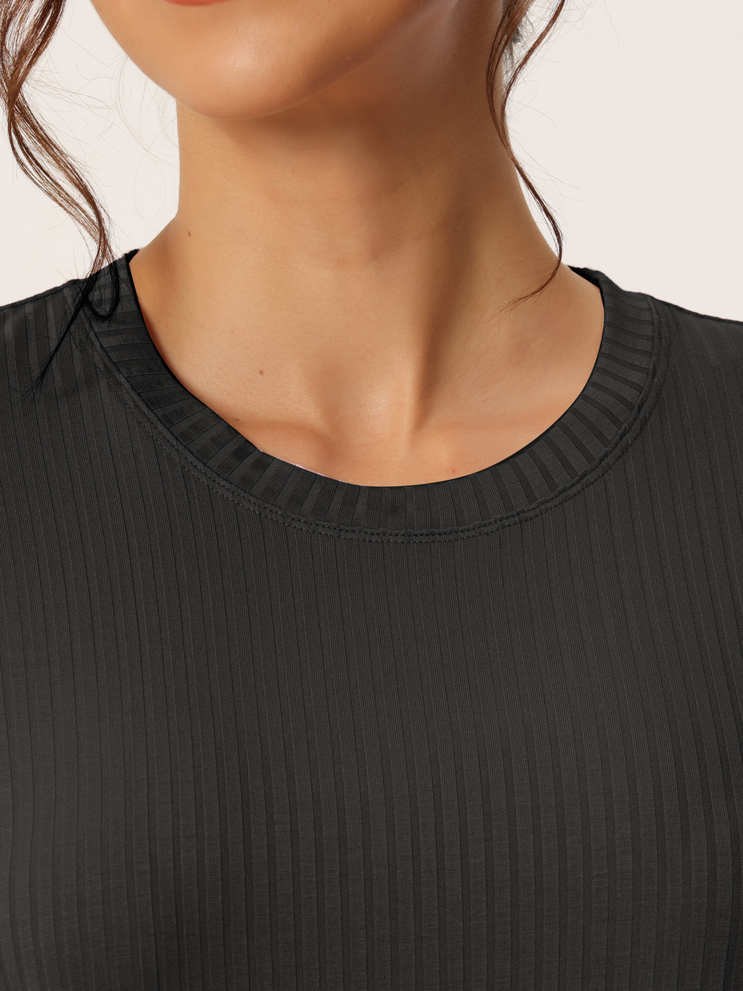 DARING DIVA Women's Ribbed Knit Round Neck Short Sleeve Pajamas Set M Black
