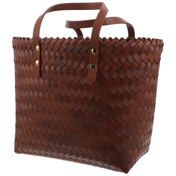 DRAFIDEEP Boho Style Brown Woven Tote Bag with PVC, Perfect for Beach Trips, Casual Outings, and Daily Use