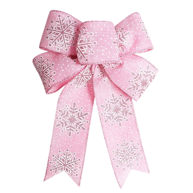 Pink Pink Christmas Snowflake Bow Holiday Decoration Ribbon For Tree Gift Wrapping Door Hanging Polyester Material Festive Season Home And Party Decor