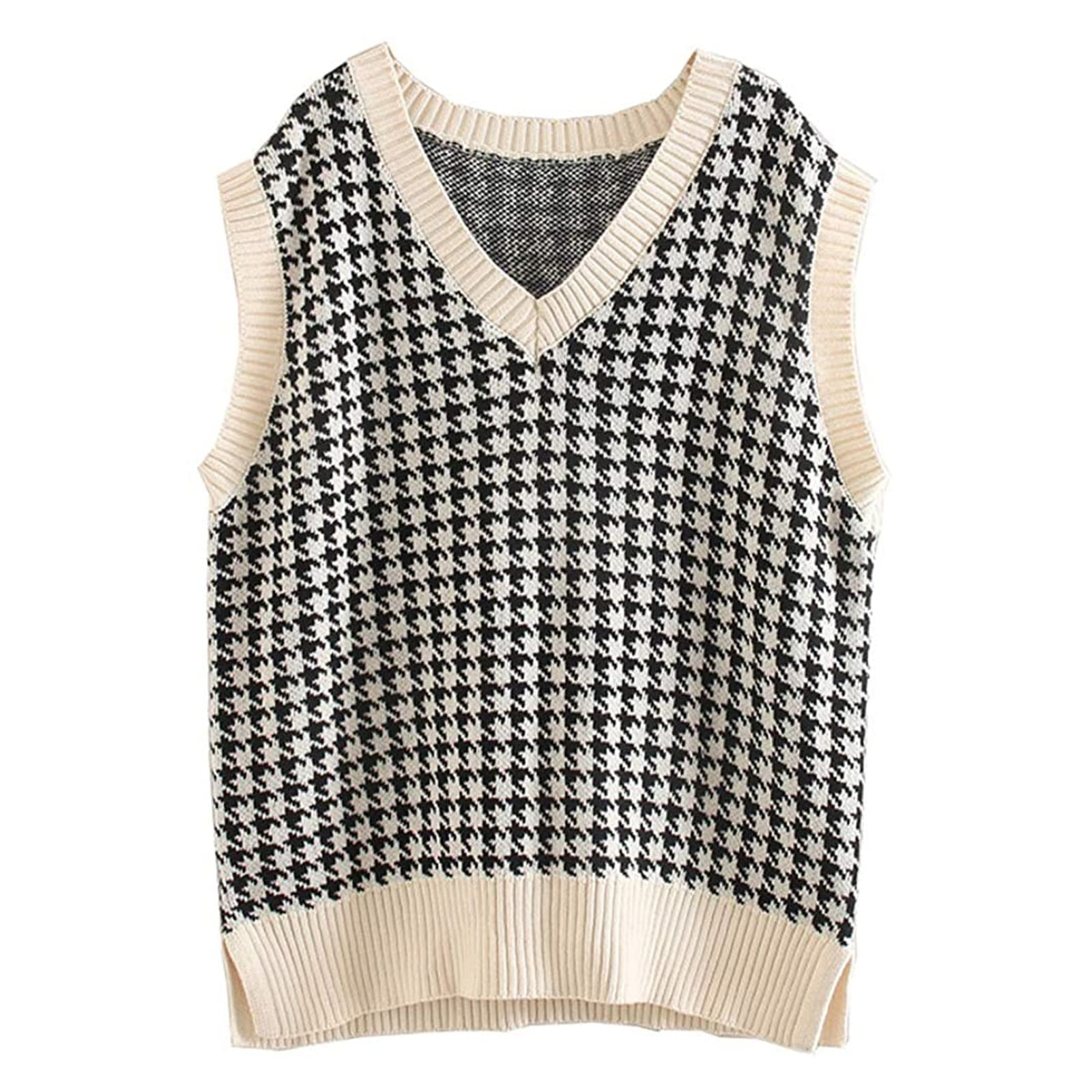 Women's Sweater Vests Casual V-Neck Pullover Shirt Collision Color ...