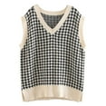 thumbnail image 4 of Oversized Sweater Vest Women Casual V-Neck Houndstooth Knit Sweaters 2026 Fall Aesthetic Checkered Work Vests Khaki 3XL, 4 of 4
