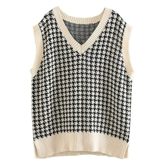 Women's Sweater Vests Casual V-Neck Pullover Shirt Collision Color Sleeveless Sweater Vest Aesthetic Clothes TBKOMH