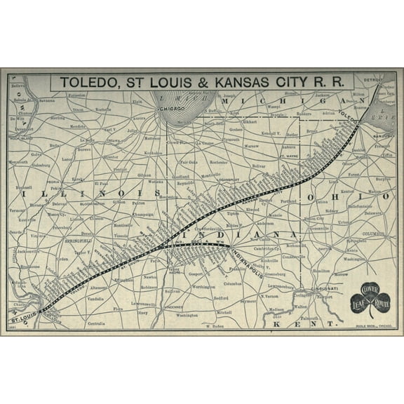 24"x36" Gallery Poster, 1897 Poor's Toledo, St. Louis and Kansas City Railroad