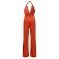 thumbnail image 4 of GILIGEGE Sleeveless Jumpsuit Wrapped V Neck Elegant for Womens Halter Dressy Casual Wide Leg Pant 2025 One Piece Romper Outfits Women's Sleeveless Deep V Halter Neck Backless Waist Jumpsuit Orange L, 4 of 7