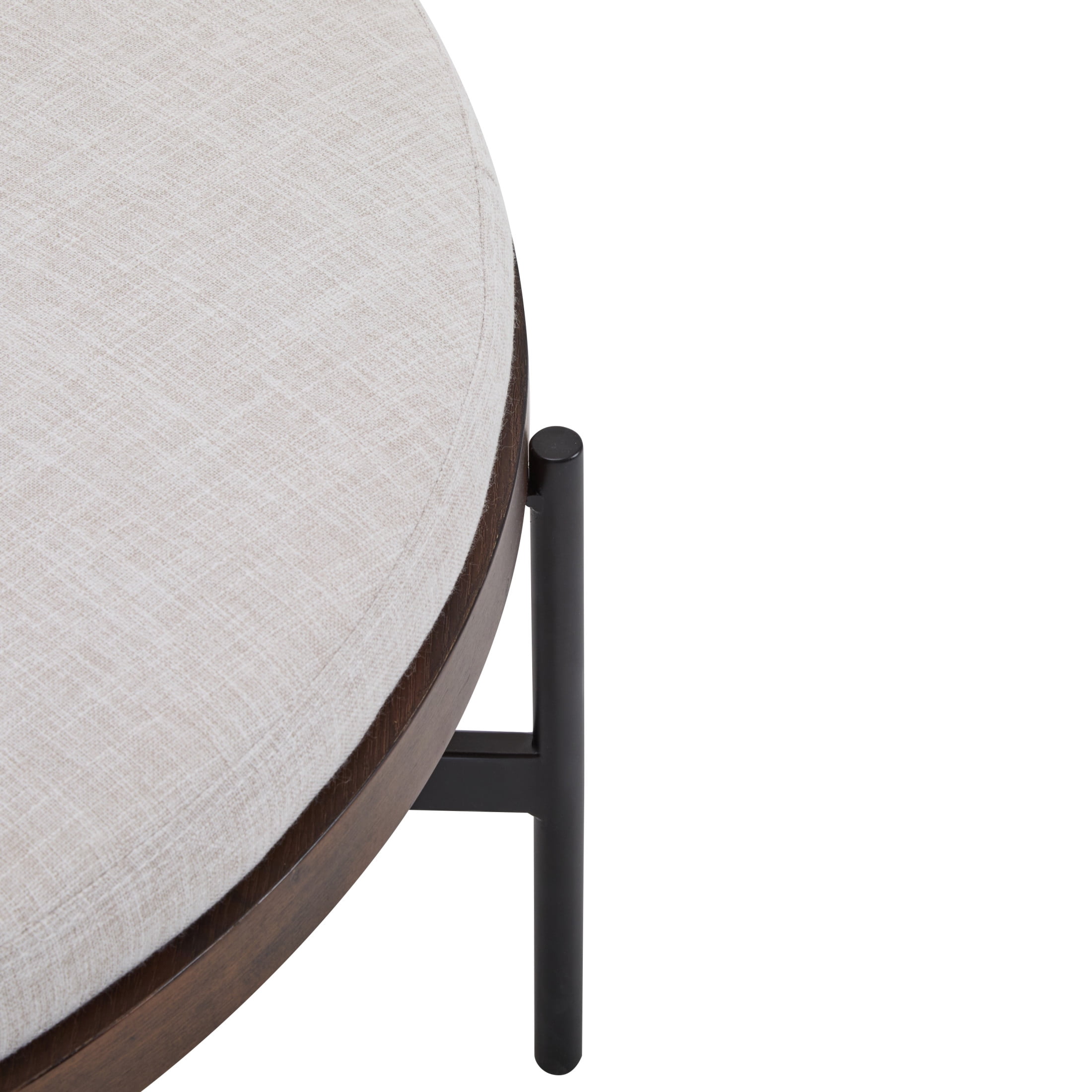 36'' Modern Round Cocktail Ottoman with Fabric Upholstery and Metal Base, Beige+Black