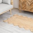 thumbnail image 1 of Hand Woven Farmhouse Jute Area Scalloped Rug Natural Scallop Pattern Jute Bohemian Base Natural Trim Rug (Natural, 2'x6'), 1 of 4