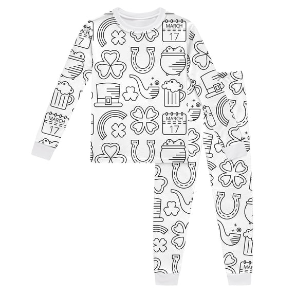 Tisuna Kids Girls Fall Pajamas Set Fashion Long Sleeve Crew Neck Diy Graphic Print Tops And Pants Sleepwear Children'S 2 Pieces Loungewear Matching Set Size 2-3 Years