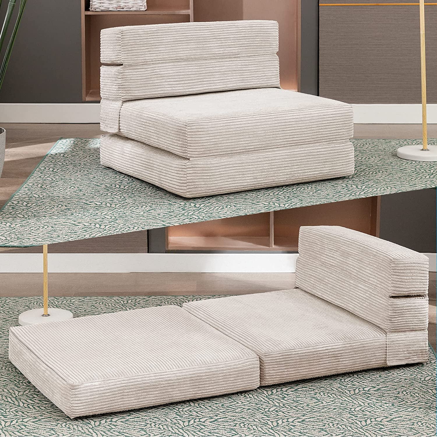 BALUS Floor Sofa Couch, Convertible Futon Sofa Bed with Memory Foam, 3