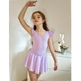 thumbnail image 4 of Oudiya Girls Ballet Dress Ruffle Sleeve Dance Leotard with Skirt Criss Cross Back Dance Clothes for Kids 10-11Y, 4 of 7