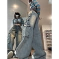 thumbnail image 4 of Pantalones vaqueros cargo Y2K para mujer, ropa de calle, pantalones vaqueros de pierna ancha con múltiples bolsillos, pantalones casuales holgados de cintura alta estilo Harajuku Vintage, nuevos, 4 of 4