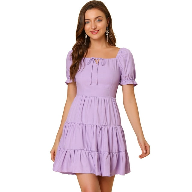 INSPIRE CHIC Robe Fluide à Étages pour Femme à Encolure Carrée, Manches à Volants, Dos Smocké