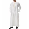 thumbnail image 6 of Muslim Thobe for Men Frog Buckle Mens Caftans Big and Tall Mens Soft Arab Thobe with Pocket and Embroidery Size 3XL White, 6 of 9
