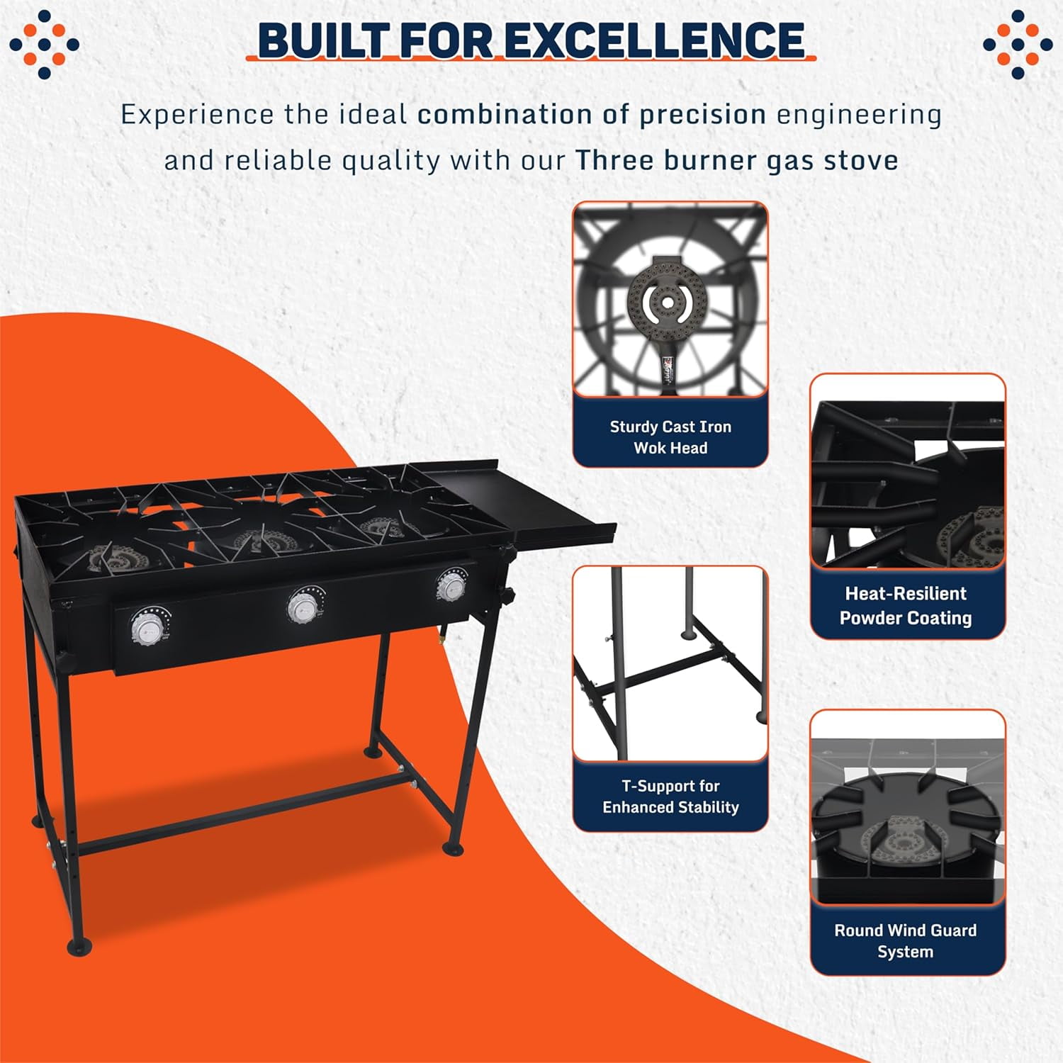 SONRET - Three Burner Propane Outdoor Camping Stove - 2,25,000 High BTU - with Side Shelf