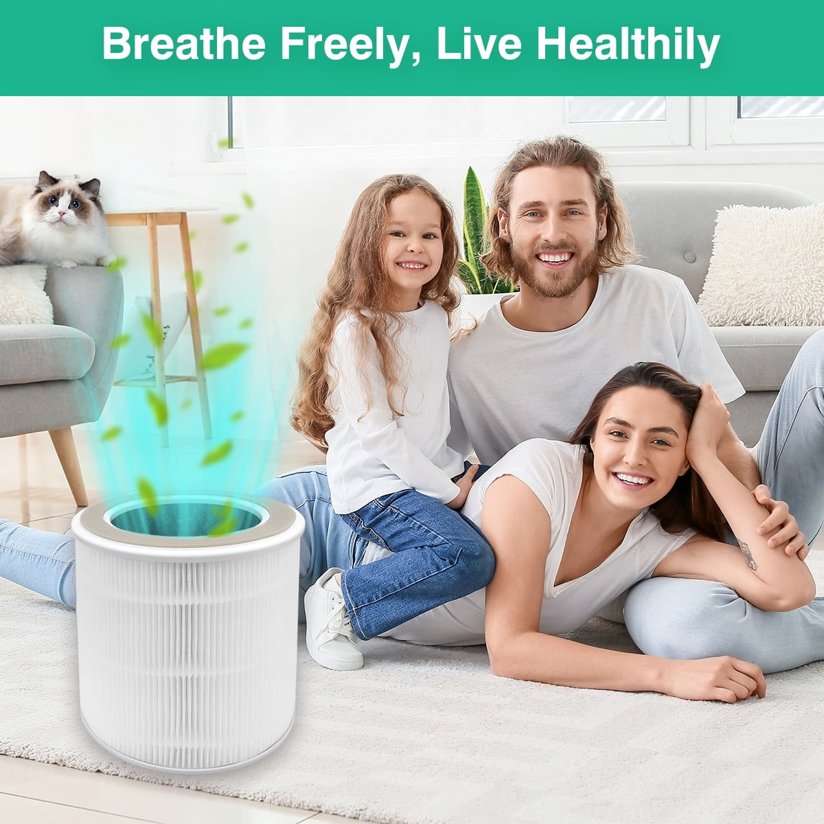 2 Pack DR-HAP005S Replacement Filters Compatible with Dreo Air Purifier, True H13 HEPA Filter, 4-Layer Carbon Filtration, BPA-Free (White)