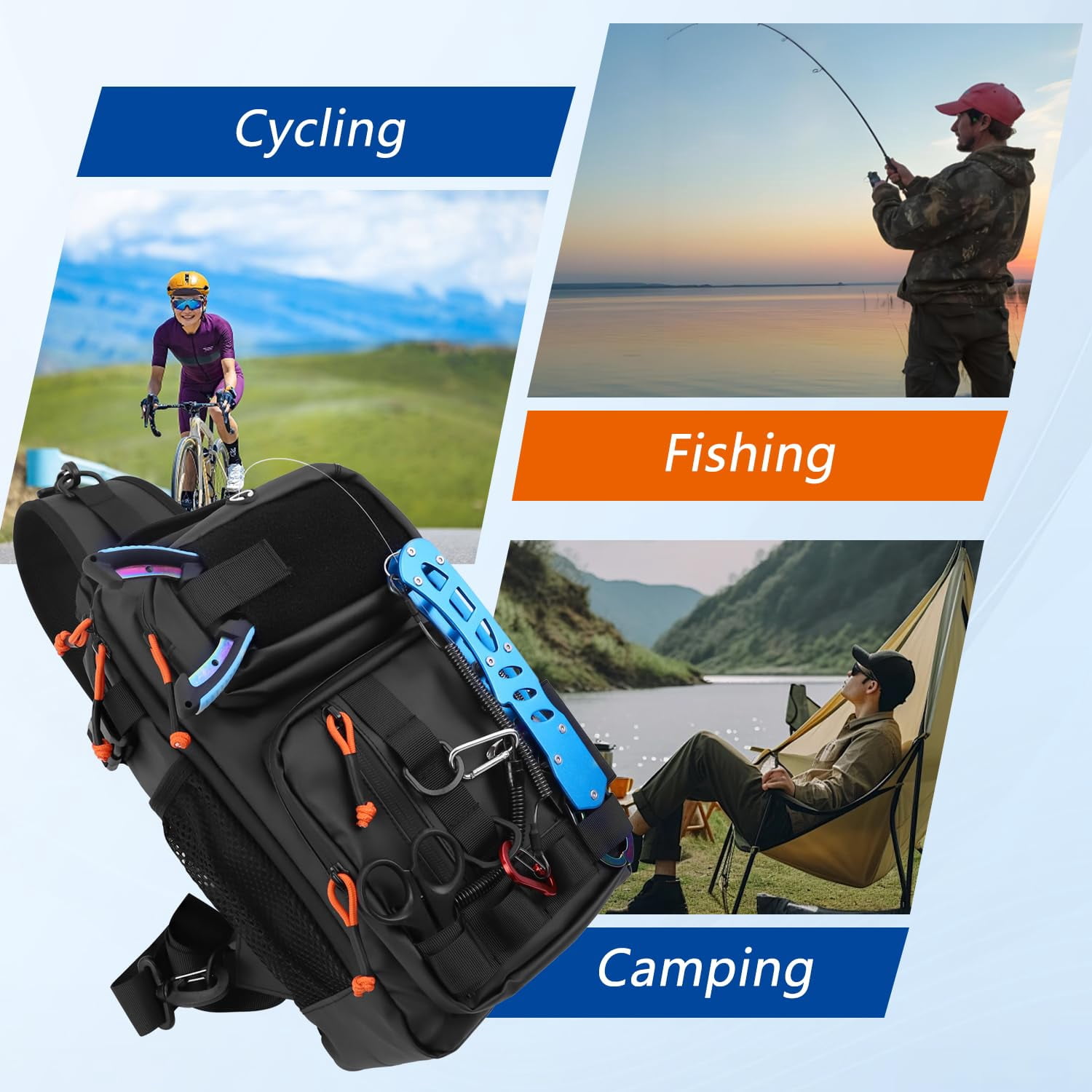 Fishing Backpack With Tackle Boxes Waterproof Shoulder Bag For Gear Fish 136 Lures Kit Hook Remover Tool Lip Gripper Plier Gifts Men (black)