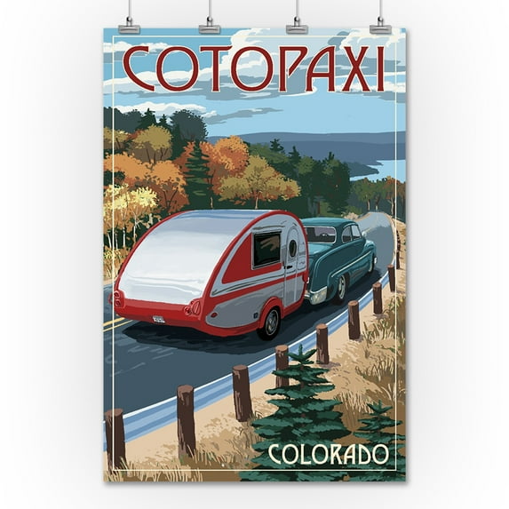 Cotopaxi, Colorado - Retro Camper on Road - Lantern Press Artwork (36x54 Giclee Gallery Print, Wall Decor Travel Poster)