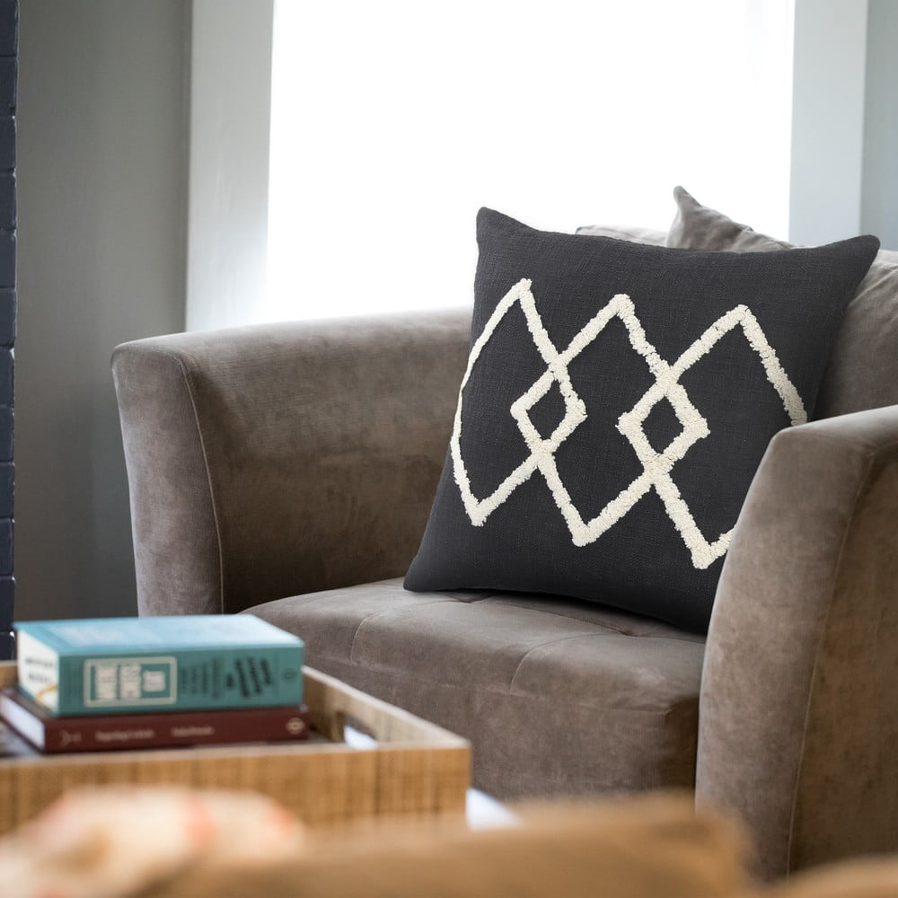 Ox Bay Overlap Diamond Geometric Tufted Cotton Throw Pillow, Black / White, 20 in.