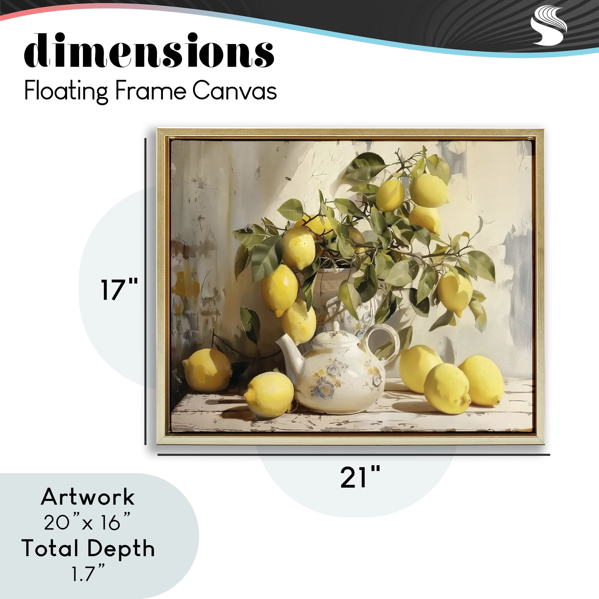 Stupell Industries Lemon Still Life with Teapot Gold Framed Floater Canvas Wall Art, design by LSR Design Studio