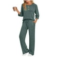 thumbnail image 4 of ZUKMRJPC Women's 2 Piece Sets 3/4 Long Sleeve Crewneck Knitted Top and Drawstring Pants Suits Solid Color Soft Cozy Casual Sets, 4 of 8