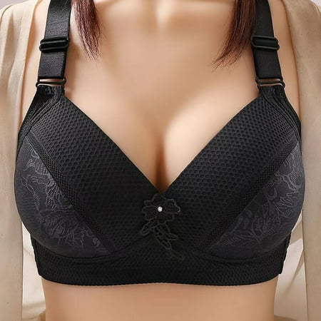 GZWYHT Wireless Bras Clearance Bralettes for Women Women s New Pattern Ribless Large Strap Jacquard Four Breasted Comfort Bra Bras for Women Strapless Bra Plus Size Bra Black XL