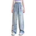 thumbnail image 6 of OGLCCG Girl's Baggy Jeans Bow Embroidered Elastic High Waist Wide Leg Denim Pants with Pockets Fashion Y2k Jean Pants 5-13 Years, 6 of 6
