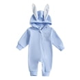 thumbnail image 2 of XIMIN Newborn Baby Boy Girl Easter Outfit Bunny Ear Hoodie Romper Long Sleeve Jumpsuit Infant Spring Clothes, 2 of 9