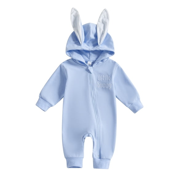 Coerni New Born Baby Easter Bunny Outfits Jumpsuits Boys Girls Cute Ear Hooded Onesie Zip Up Easter Rabbit Shaped Bodysuit