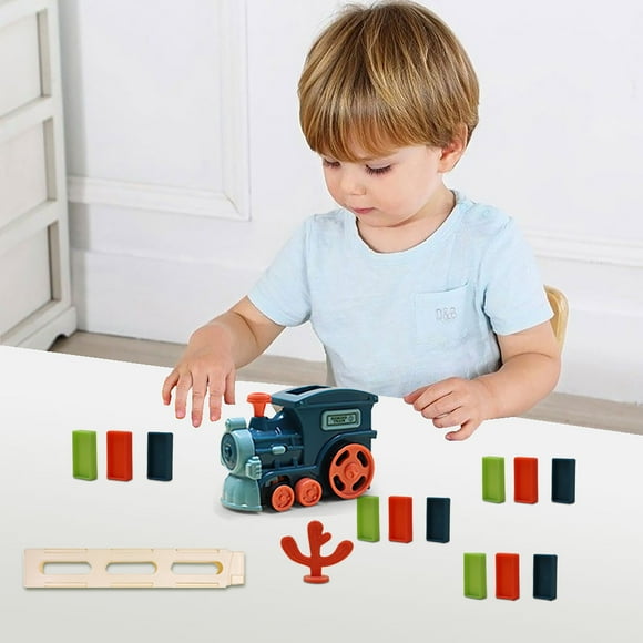 Xihbxyly Juego de Tren de Dominó, Juguete de Rompecabezas de Dominó Automático, 60 Dominós de Colores Incluidos, Efectos de Sonido y Luces de Simulación, Diversión para El Aprendizaje Temprano, Regal