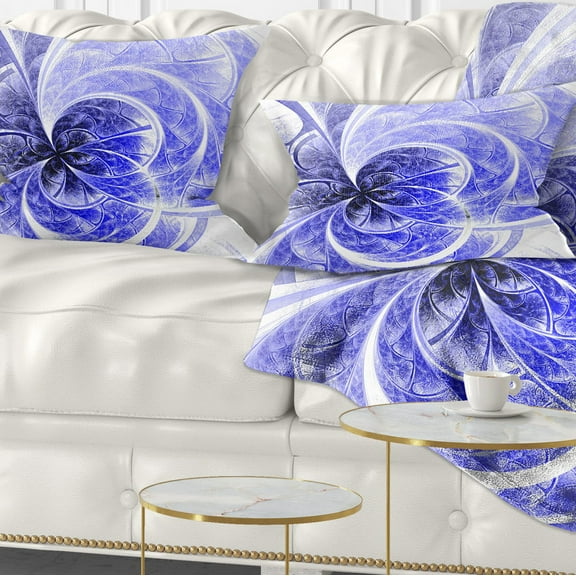 Designart Blue Light Fractal Flower Pattern - Abstract Throw Pillow - 12x20