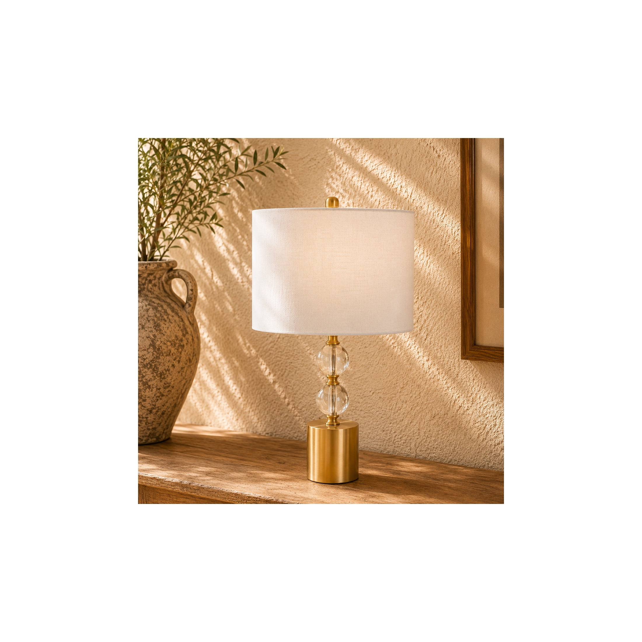 DecMode 25" Stacked Orbs Clear Table Lamp with White Linen Shade