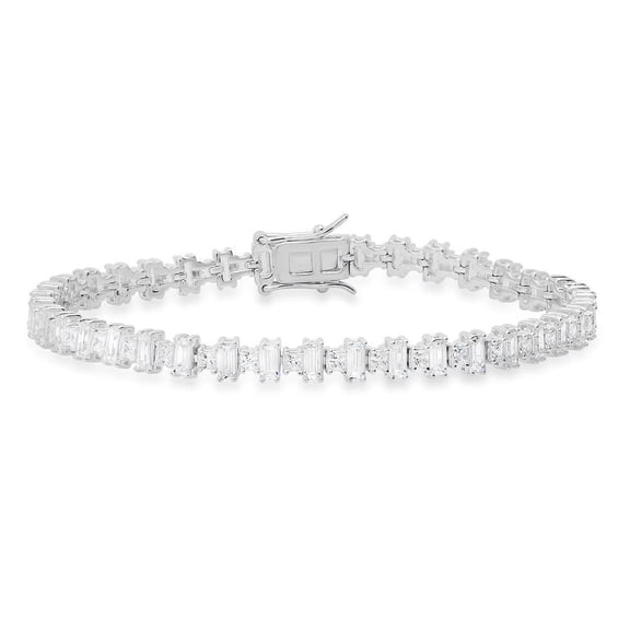 Sterling Silver Princess & Baguette-Cut Cubic Zirconia Tennis Bracelet