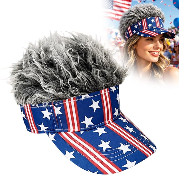 Patriotic Baseball Cap,Baseball Cap with Fake Spiked Hair Sun Protection,Adult Patriotic Hair Hat,American Flag Hats with Hair for Men and Women,4th of July Accessories,250th Anniversary Decoration